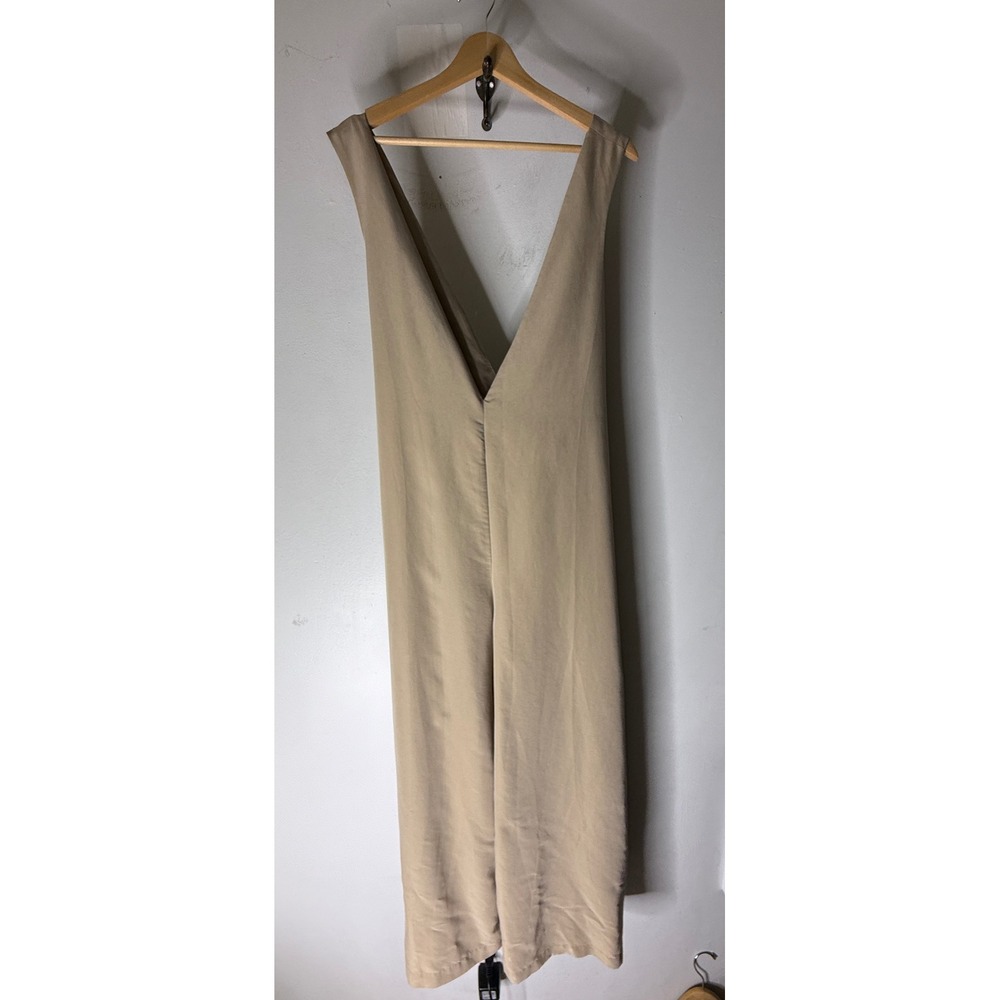 Shaina Mote Jumpsuit 6 Black Wrap Wide Leg Sleeveless Deep V-Neck tan Modal